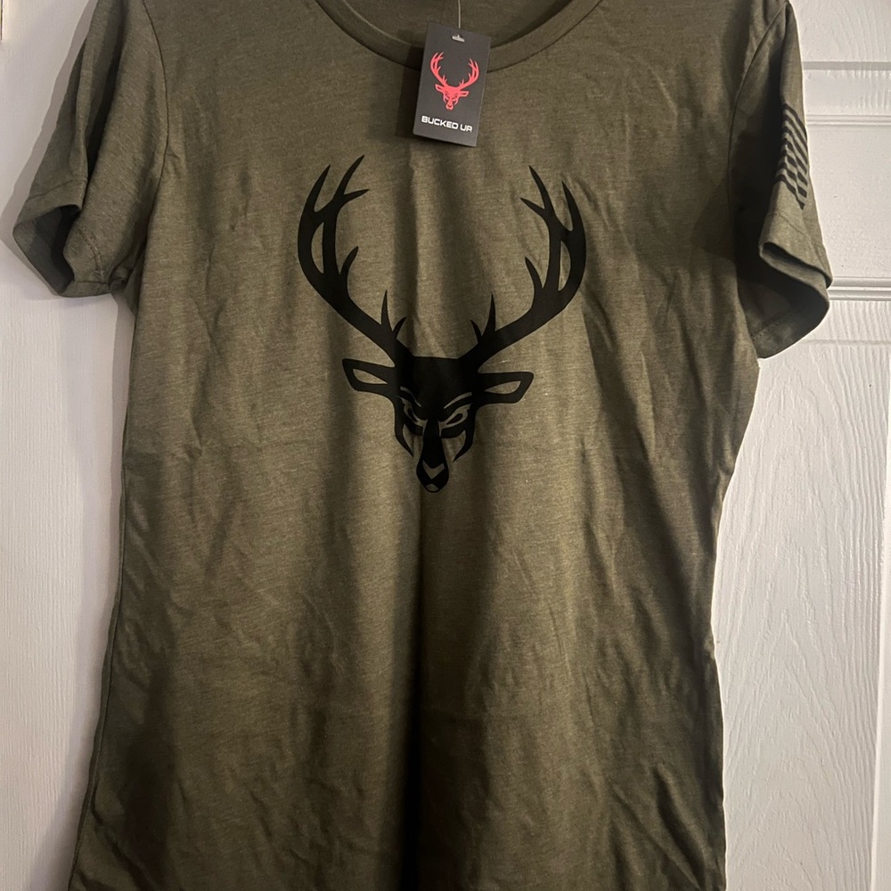 Bucked Up Olive Green T-Shirt with Black Deer Logo